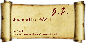 Joanovits Pál névjegykártya